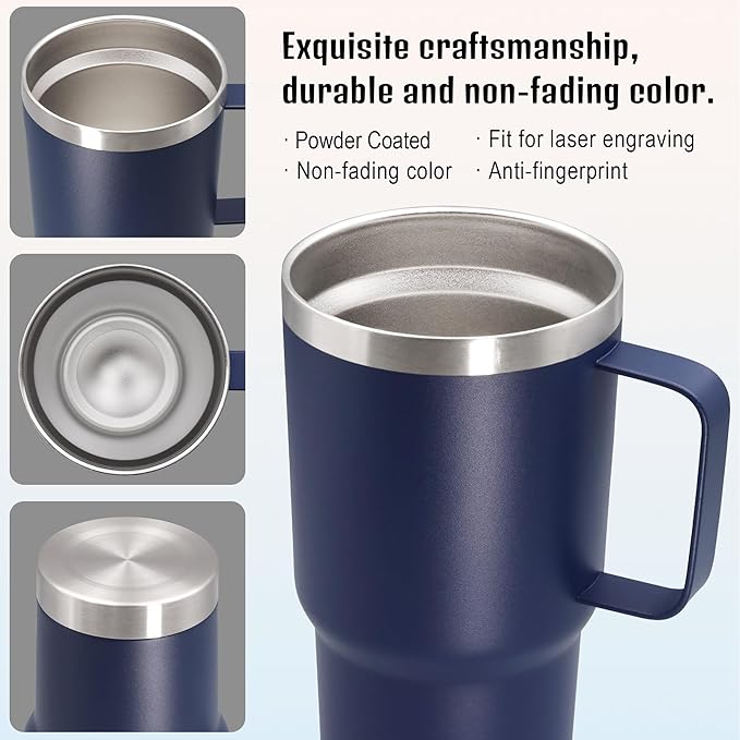 20 oz Tumbler with Handle and Lid, Stainless Steel Tumbler Insulated Travel Coffee Mug, Spill Proof Double Wall Vacuum Tumbler Cup Keep Drink Hot & Cold, Navy, 1 Pack