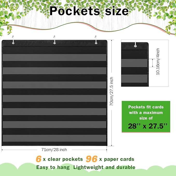 Qeeenar Classroom Jobs Pocket Chart with 96 Cards and 3 Hooks Class Management Educational Schedule for Teacher Back to School Supplies(Plant)