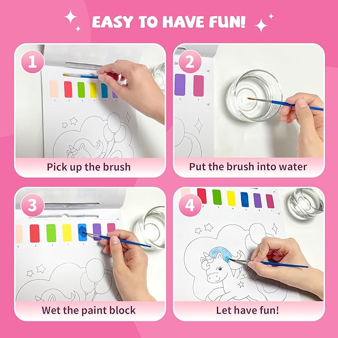 Gocozer 2PCS Paint with Water Books for Kids, Unicorn & Mermaid Watercolor Paint Book Set for Kids,Toddlers Water Color Coloring Painting Drawing Set,Mess Free Toys Gifts for Girls Age 3 4 5 6 7 8