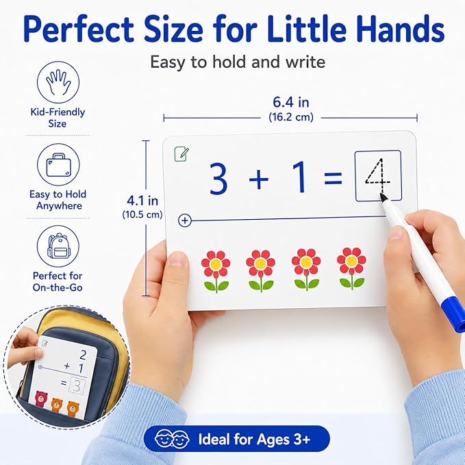 Write & Wipe Activity Cards for Kids, Reusable Tracing Flash Cards, Preschool Handwriting Practice Set, Letter Number Math Learning Activities Ages 3-6 (Addition and Subtraction)