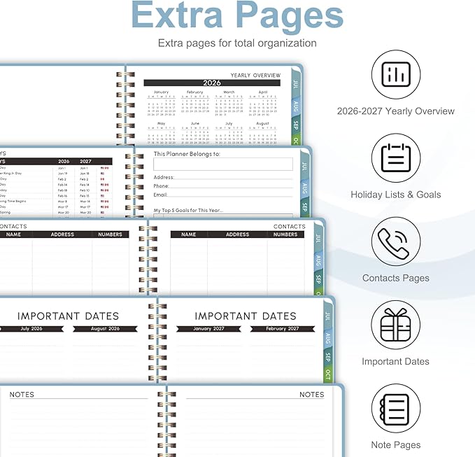 Planner 2026-2027, Weekly and Monthly Academic Year Calendar Planner, July 2026 - June 2027, Daily Agenda Book for Office School Supplies, Letter Size(8.5'' x 11'')