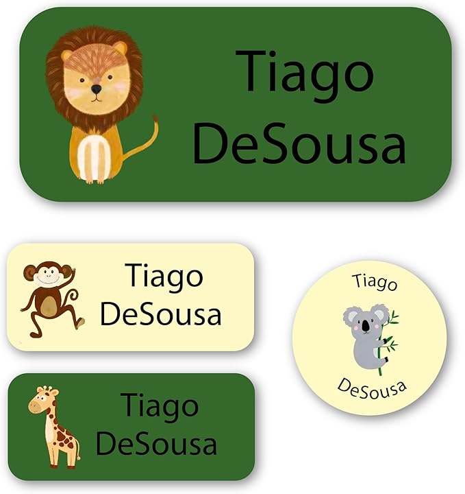 Personalized Kids Name Labels – Waterproof Custom Stickers for Daycare & School, 117 Pack, Dishwasher & Laundry Safe (Lion)