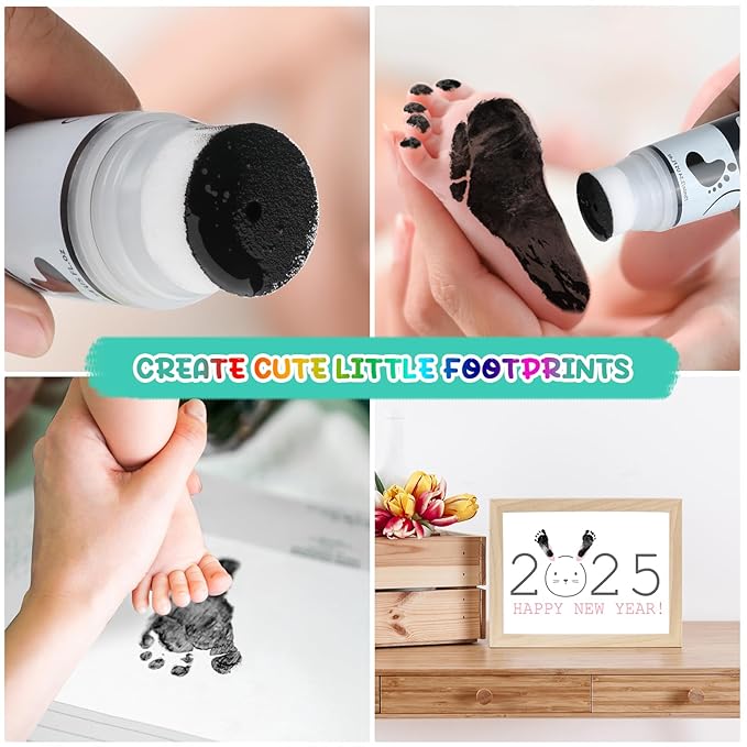 Baby Hand and Footprint Paint with Sponge Head, 2.54 fl oz, Non-Toxic & Acid-Free, Washable Baby Safe Paint for Newborn Keepsakes, Dog Nose & Paw Prints, Ideal New Mom Gift - Black