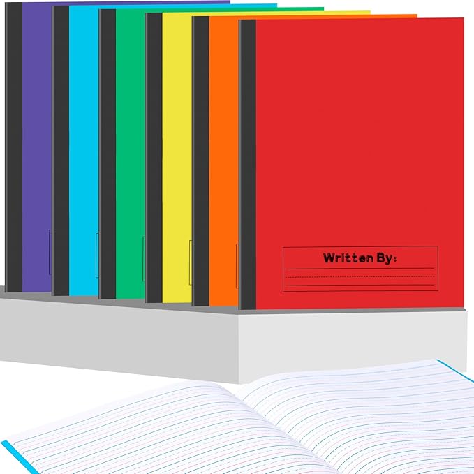 Henoyso 12 Pcs Primary Composition Notebook K-2, Wide Ruled 9.75" x 7.5" Journals, 60 Pages, Writing & Handwriting Practice for Kindergarten, 1st & 2nd Grade, Back to School Supplies (Stylish Color)