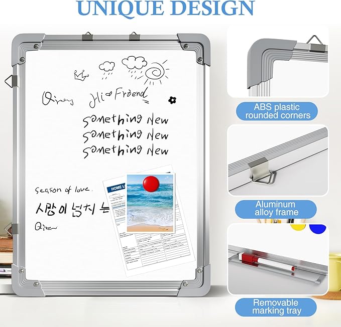 White Board Dry Erase, 12" x 16" Magnetic Whiteboard Double-Sided Dry Erase Board, 10 Markers, 4 Magnets, 1 Eraser, Portable Small Whiteboards for Adults School Office Home