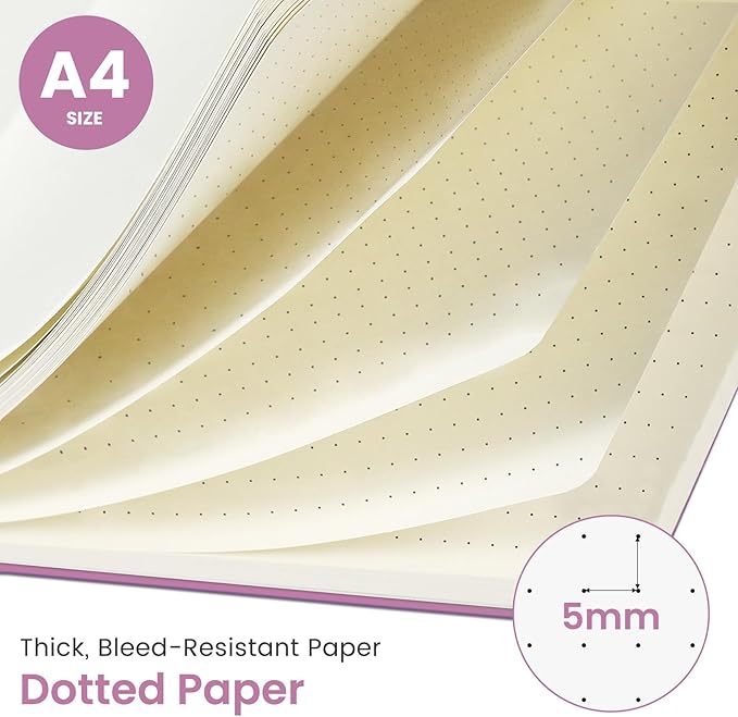 Taja Spiral Dotted Notebook, 8.5"x11" Notebooks for Work, Large A4 Journal for Women & Men, Dotted Journal, Journaling Notebook for Writing, Plastic Cover Spiral Journal,Purple