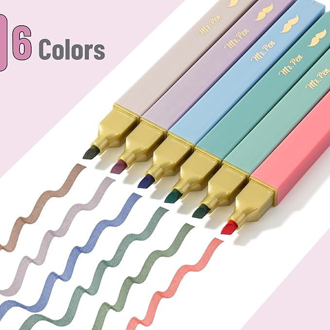 Mr. Pen- Aesthetic Highlighters No Bleed, 6 Pack, Assorted Colors | Chisel Tip, Cute Highlighters Assorted Colors for Journaling, Highlighting, Underlining, Fast Dry, Back to School Supplies