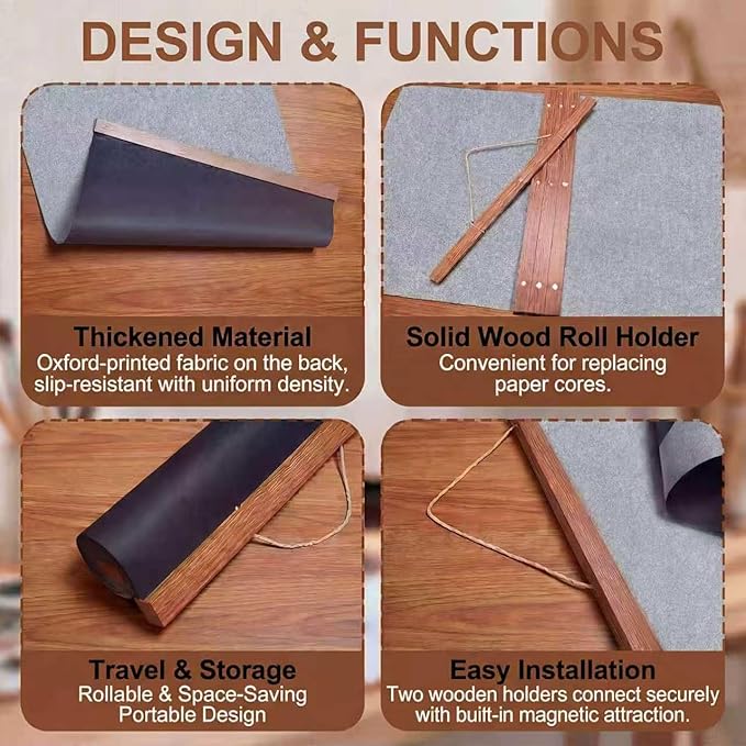 2-Piece Reusable Water Drawing Poster Set with Teak Wood Frame, Mess-Free Water Doodle Mat, Large Water Painting Cloths, Creative Art Activity Kit for Home Use