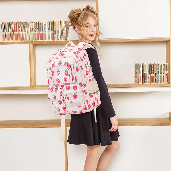 PIG PIG GIRL Backpack for Girls 3pcs Set Kids Backpack with Lunch Box Students Kawaii Book Bag for Elementary Primary Middle School Bags - Ita Backpack - Strawberry