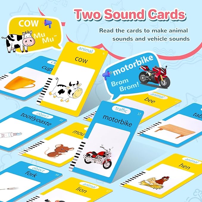 English Talking Flash Cards for Toddlers, 510 Sight Words for Learning Toys, Montessori Toys, Pocket Speech for Therapy Toys, Children's Sensory Preschool Birthday Gift for 1-6 Years Old Boys & Girls
