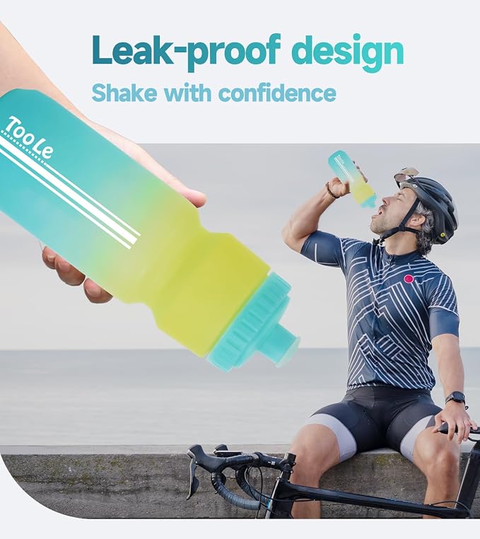 24oz Bike Water Bottle, Cycling Squeeze Water Bottle Leakproof BPA Free | with Capacity Scale w/Pull Top Lid, Reusable, for Bicycle, Gym,Camping, Hiking