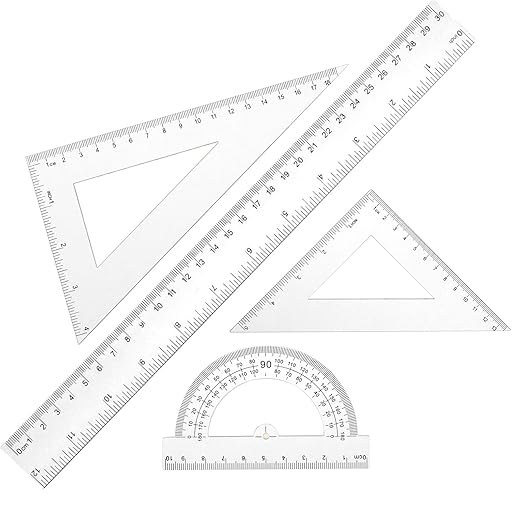Thinp 4 Pieces Ruler Set Includes 12 Inch Straight Ruler Triangle Ruler and Protractor Math Geometry Tool Shatterproof Plastic Rulers Clear Ruler Measuring Tool for School Office Home Supplies