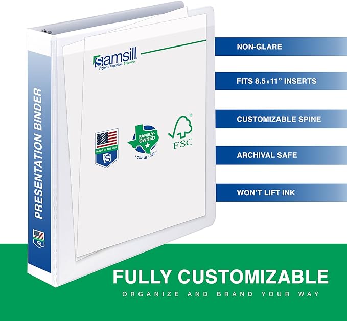 Samsill 1 Inch 3 Ring Binders, Economy Round Ring, Clear View Cover, 200 Sheet Capacity - for School, Home, Office - White, 24 Pack