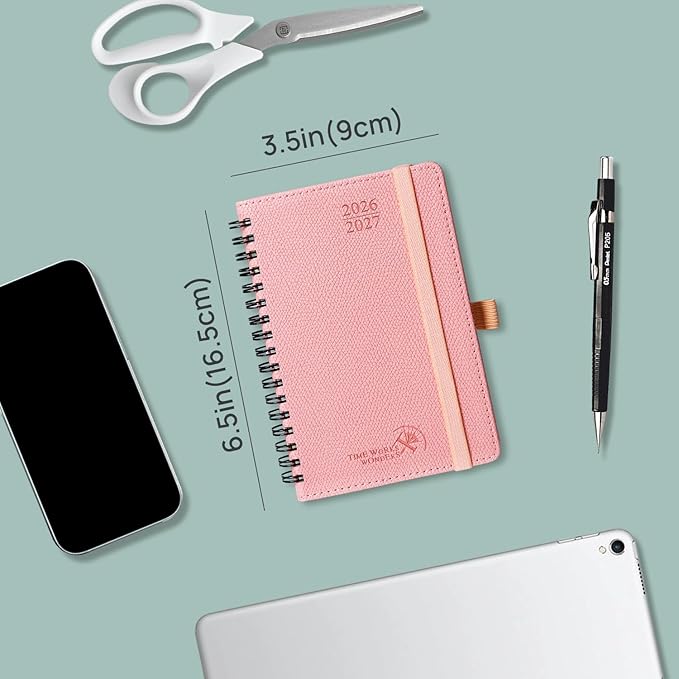 POPRUN 2026-2027 Academic Small Weekly Planner, 4" x 6.25" Pocket Calendar for purse, Horizontal Daily Calendar from July 2026 to June 2027, Softcover Appionment Book with Monthly Tabs, Spiral Bound, Inner-Pocket - Lavender