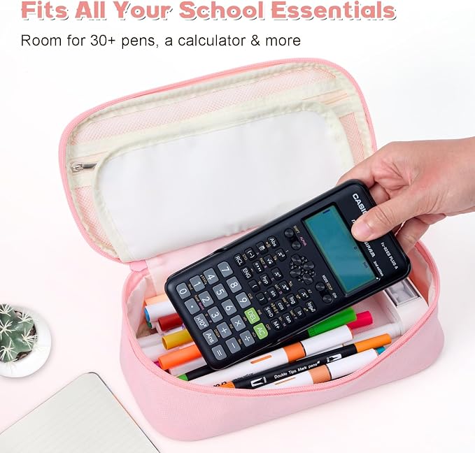 Pencil Case Pouch, Large Capacity Pen Bag Organizer, Cute Aesthetic Pencil Box for Girls Boys Kids, Back to School Supplies, Teacher Supplies Classroom Essentials, Pink