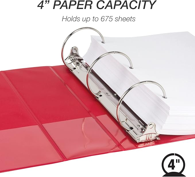 Samsill 4 Inch 3 Ring Binder, Economy Round Ring, Clear View Cover, 675 Sheet Capacity - for Schooo, Home, Office - Ruby Red