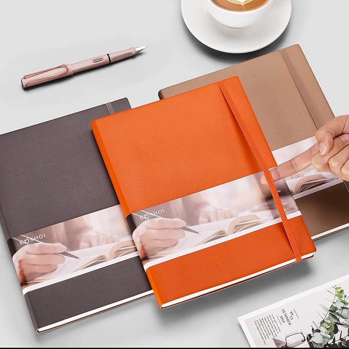 EMSHOI Dotted Journal Notebook, B5 Large Softcover Leather Journal, 192 Numbered Pages 100gsm Thick Dot Grid Notebook for Journaling Drawing Women Men Work School, 7.48"x10.15"-Khaki