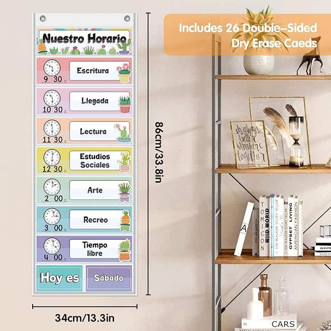 Spanish Daily Schedule Pocket Chart for Classroom- a Versatile and Engaging Tool to Help Students Stay Organized and on Track Throughout the Day (White)