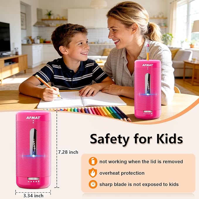 AFMAT Electric Pencil Sharpener, Fully Automatic Pencil Sharpener, Auto in & Out, Rechargeable Hands-Free Sharpeners for Jumbo & Colored Pencils (6.5-12mm), Portable for Home/Classroom/Office PSC2