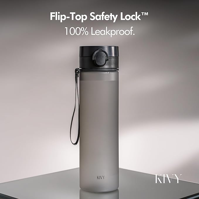 KIVY Slim Water Bottle 32oz with Leakproof Flip Lid [Lightweight & Shatterproof] Fits Backpack & Cupholder for Travel, Sports, School - Tall Gym Water Bottle with Measurements - Dishwasher Safe