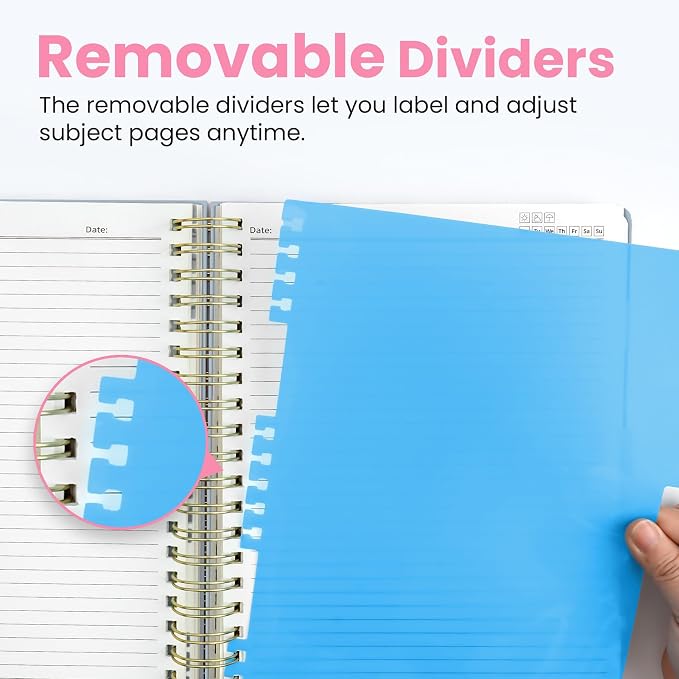 Taja Spiral Notebooks for Work 5 Subject Notebook with Removable Dividers