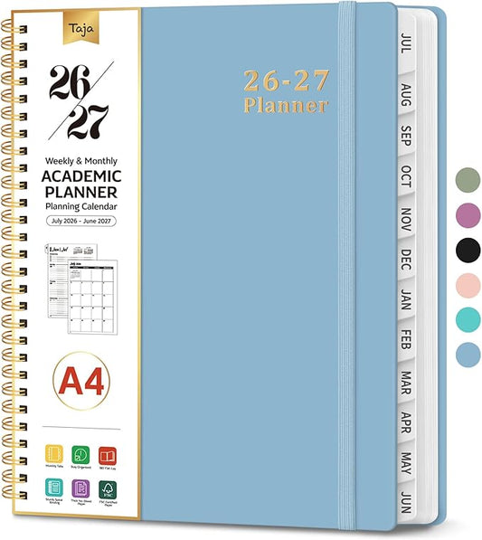 Planner 2026-2027, 8.5" x 11" Weekly and Monthly Academic Year Planner Calendar, July 2026 - June 2027, Hardcover Large School Planning Agenda With Tabs, Perfect for School & Office Supplies, A4, Baby Blue