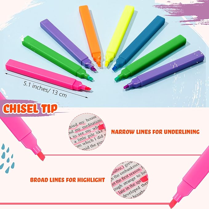 Marspark 120 Pcs Highlighters Bulk Chisel Tip Aesthetic 6 Assorted Colors No Bleed Cute Soft Bright Color Marker Pens for Journal Planner Notes School Study Office Supplies (Bright Colors)