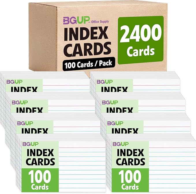 2400 PCS Index Cards Bulk, 3x5 Flash Cards for Studying, White Notecards Lined, Ruled Index Cards for School, Home and Office, 100 Per Pack, (24 Pack)