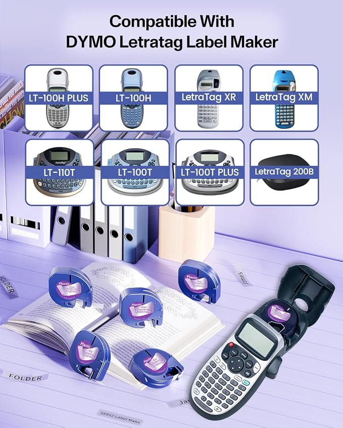 16952 Compatible with Dymo Letratag Refills Clear Plastic Label Maker Tape | Replacement for Dymo Letra tag Label Maker Refills for LT-100T LT-100H Plus 200B, 4-Pack
