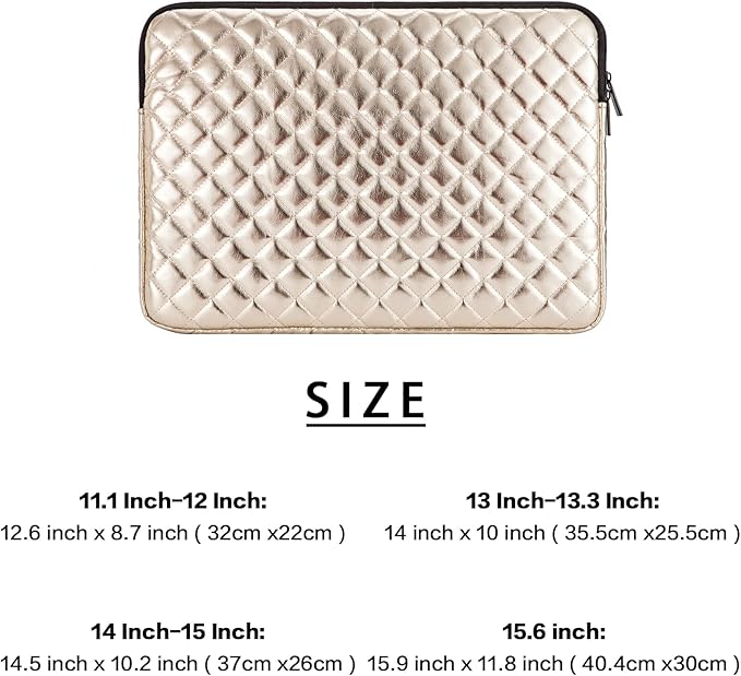 Puffy Laptop Sleeve 11 12 13 13.3 14 15 15.6 inch Case Protective Bag Quilted PU Leather Smooth Zipper Velvet Lined Padded Holder with Pocket
