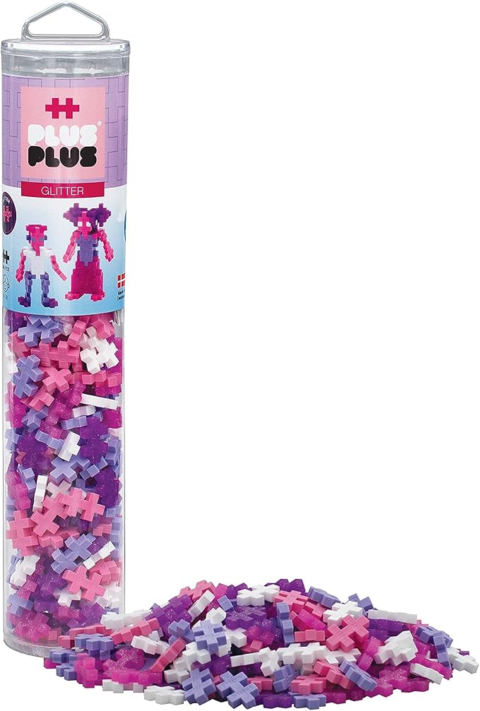 PLUS PLUS 240 Piece Interlocking Building Blocks for Kids, Open Ended Connecting Toys, Stem Bin Classroom Mini Manipulatives - Glitter Mix Play Tube