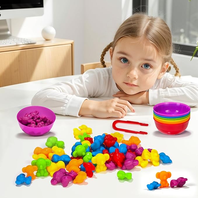 Pairez Toys Counting Toys for Toddlers, 60 Rainbow Koala Counters w/Sorting Bowls, Color Sorting, Counting & Math Manipulatives, Preschool Homeschool & Classroom Early Learning Supplies