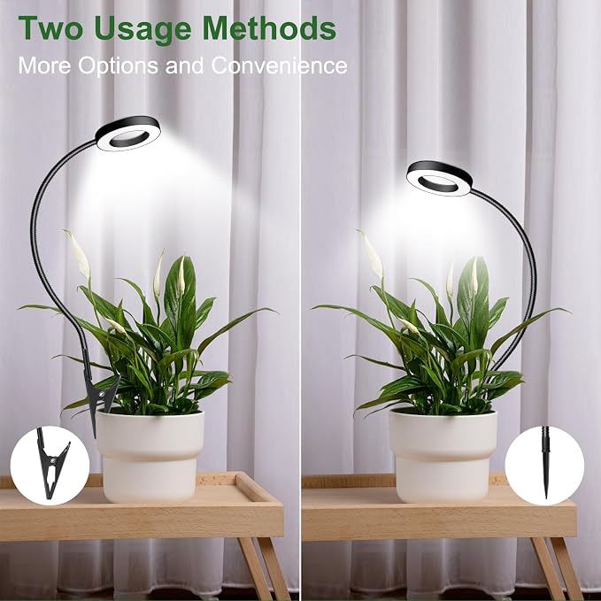 2 in 1 Grow Lights for Indoor Plants, 3 Colors Plant Grow Lights | Plant Lights Indoor Growing with 360° Gooseneck, 48 LEDs Full Spectrum Grow Light, 6/12/16H Timer, 5 Brightness, Black 1 Pack