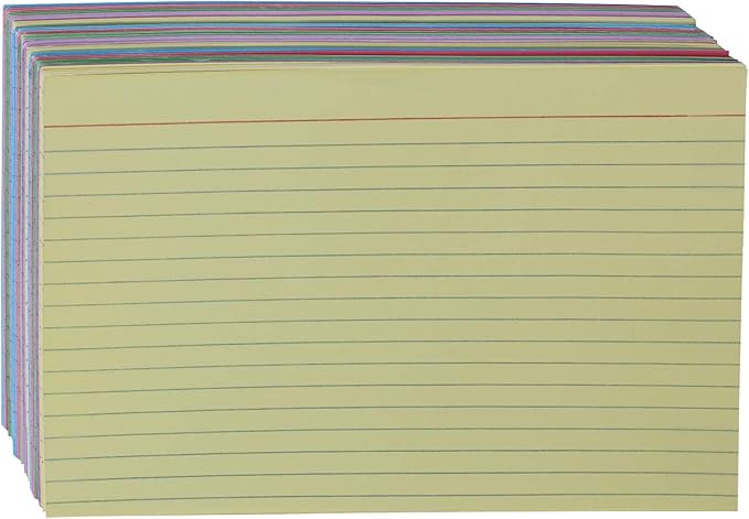 Amazon Basics Ruled Color Index Cards for Studying and Note-Taking, 5" x 8", 300 Count, Assorted Colors