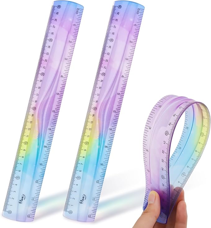 2 Pcs 12 Inch Flexible Ruler, Bendable Plastic Ruler, Gradient-Colored Flexible Rulers with Centimeters and Inches for Students, School, Classroom and Office Use