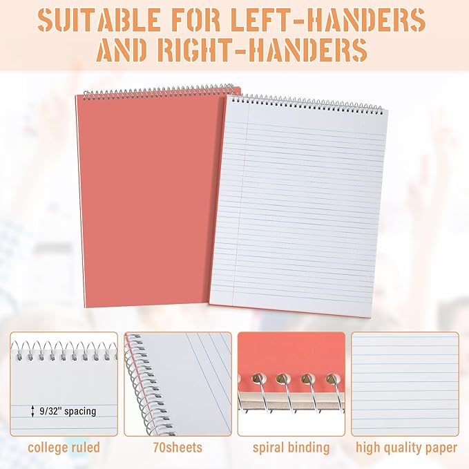 Resurhang 6 Pack 8.5 x 11'' Office Steno Book Double-sided Spiral Steno Books College Ruled White Paper 70 Sheets/Pad Pastel Colors Covers for School Office(Assorted Color,Classic Style)