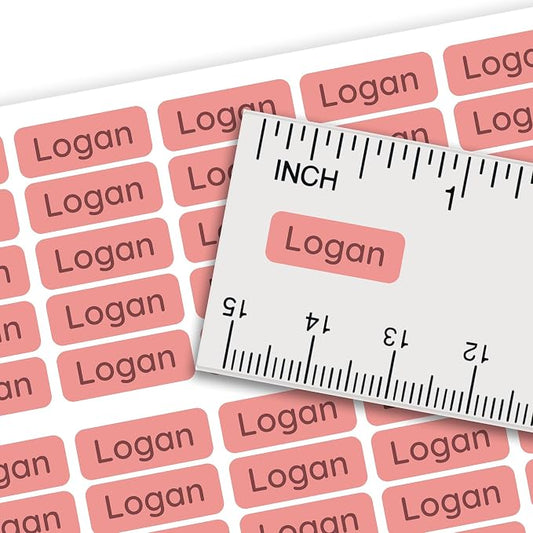 Personalized Mini Name Labels for Kids (210 Count) – Custom Waterproof Name Stickers for School, Daycare, Water Bottles, Lunch Boxes, Pencils, Supplies - Soft Coral
