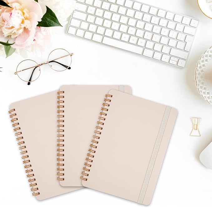 Utron 3 PCS Small Spiral Notebook 5x7, Notebooks for Note Taking, Beige Spiral Journal Notebook, Work Notebook Small Notebooks 5x7 with Strap, Cute Notebooks for Women 70 Sheets/Note Books (Pack of 2)