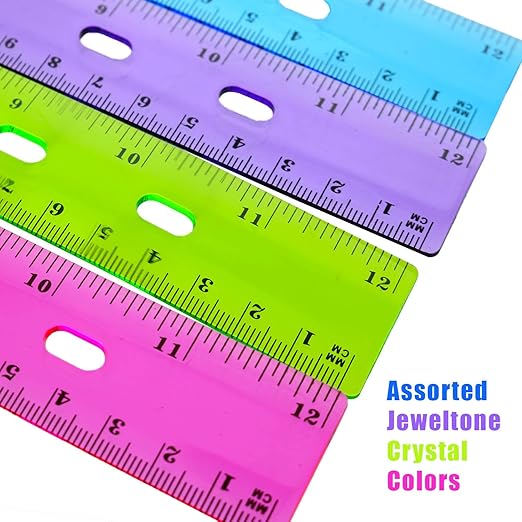 GIFTEXPRESS Pack of 6, Jeweltones Color Ruler, 12 Inches. Color Transparent Ruler Plastic for Kids