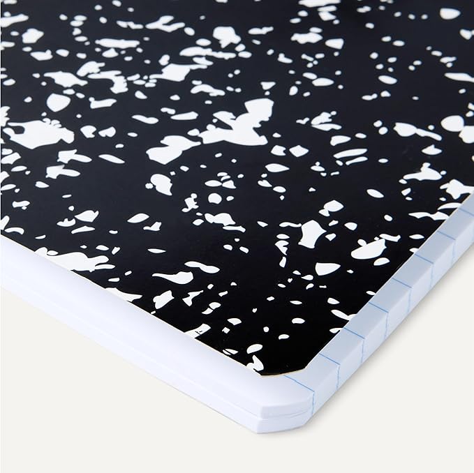 Amazon Basics Composition Notebook, Wide Ruled, 100 Sheets, 9.75" x 7.5", Marble Black, 12-Pack