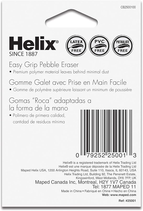 Helix White Pebble Ergonomic Eraser Pack of 2, Latex Free (25001)