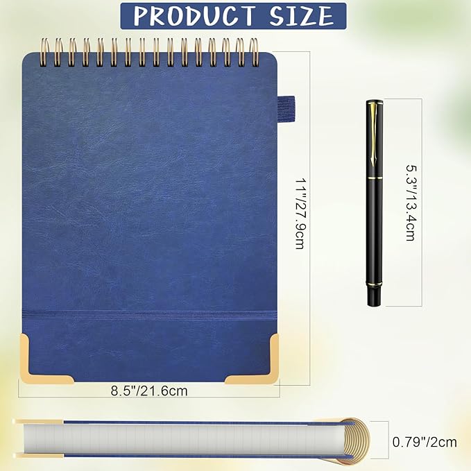 A4 Top Spiral Notebook, Large Leather Hardcover Top Bound Steno Pads, 240 Pages 100 gsm Thick Lined Paper Left Handed Notebook Journal for Work, School, Meeting Writing - Navy Blue, 8.5" x 11"
