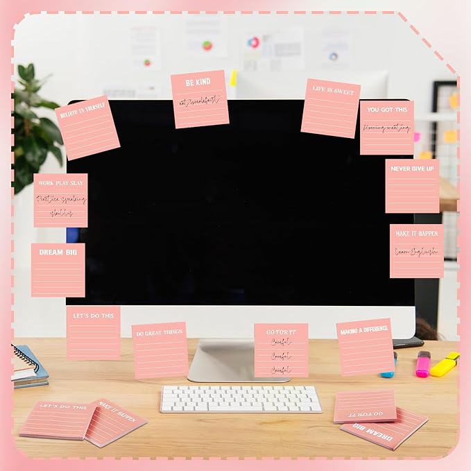 Yinder 24 Pcs Inspirational Sticky Notes Cute Motivational Sticky Notes Pad End of Year Employee Appreciation Gifts Bulk for Teacher Nurse Coworkers Office Supplies 3 x 3'' (Inspirational,Pink)