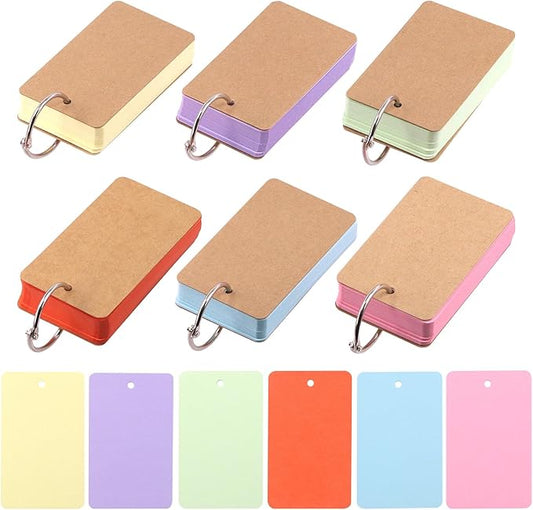 Swpeet 300 Sheets 2.1 x 3.5 Inch Colored Index Cards with Binding Rings, Notecards Index Cards, 6 Colors Easy Flip Flash Card Blank for School Learning Memory Recipe Cards Game Card