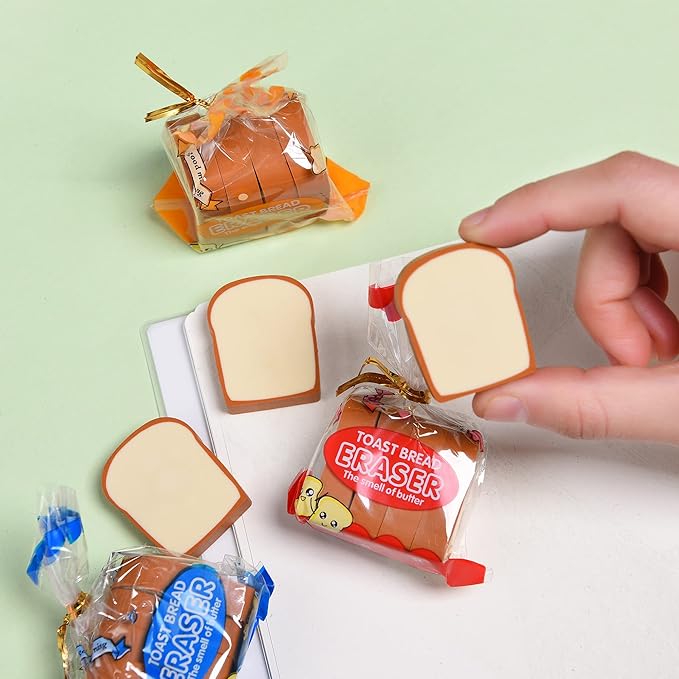 Bread Shaped Erasers for Kids - 16Pcs Mini Novelty Toast Bread Erasers Cute Fun Food Pencil Erasers for School Classroom Rewards Party Favors
