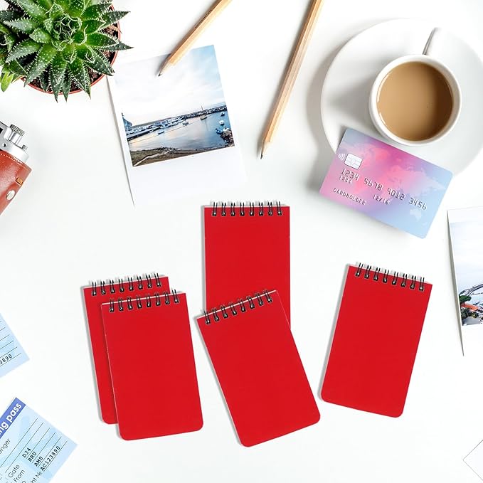 12 Pack mini Spiral Steno Pads,3x5 Inch Small Notepads, Small Pocket Notebooks, College Ruled Lined Note Pads For Kids Adults Outdoor,Home,School,Office,75 Sheets/150 Pages (Red)