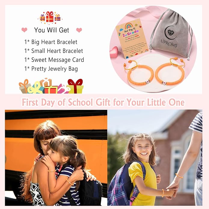UPROMI First Day of Preschool/Kindergarten/1st Grade/2nd Grade/School Gift, Back to School Bracelet Mommy and Me Dad and Son