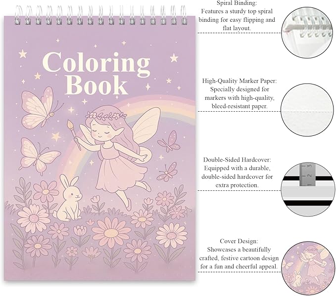 Fuxi Coloring Books for Girls, 60 Sheets (73lb/120gsm) Blank Sketch Book + 50 Designs Blank Coloring Book, Stocking Stuffers for 8-12 Girls.