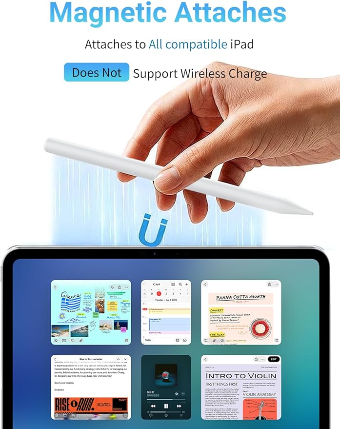 Stylus Pen for iPad with Shortcuts & Battery Display – 15-Min Fast Charge, Palm Rejection, Tilt Sensitivity, Magnetic – Compatible with iPad Pro/Air/Mini (2018-2026) – Black