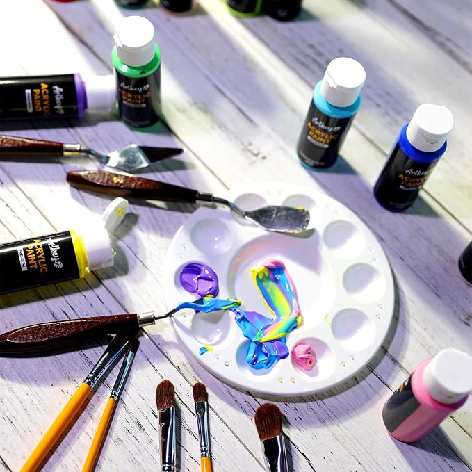 Artkey Acrylic Paint Set, 16 Colors 2 oz/59 ml Acrylic Paint Kit for Professional Artists & Beginners – Van Gogh Inspired “The Burning Sun” Palette for Canvas, Wood, Fabric, Rock, Leather, Ceramic, Glass